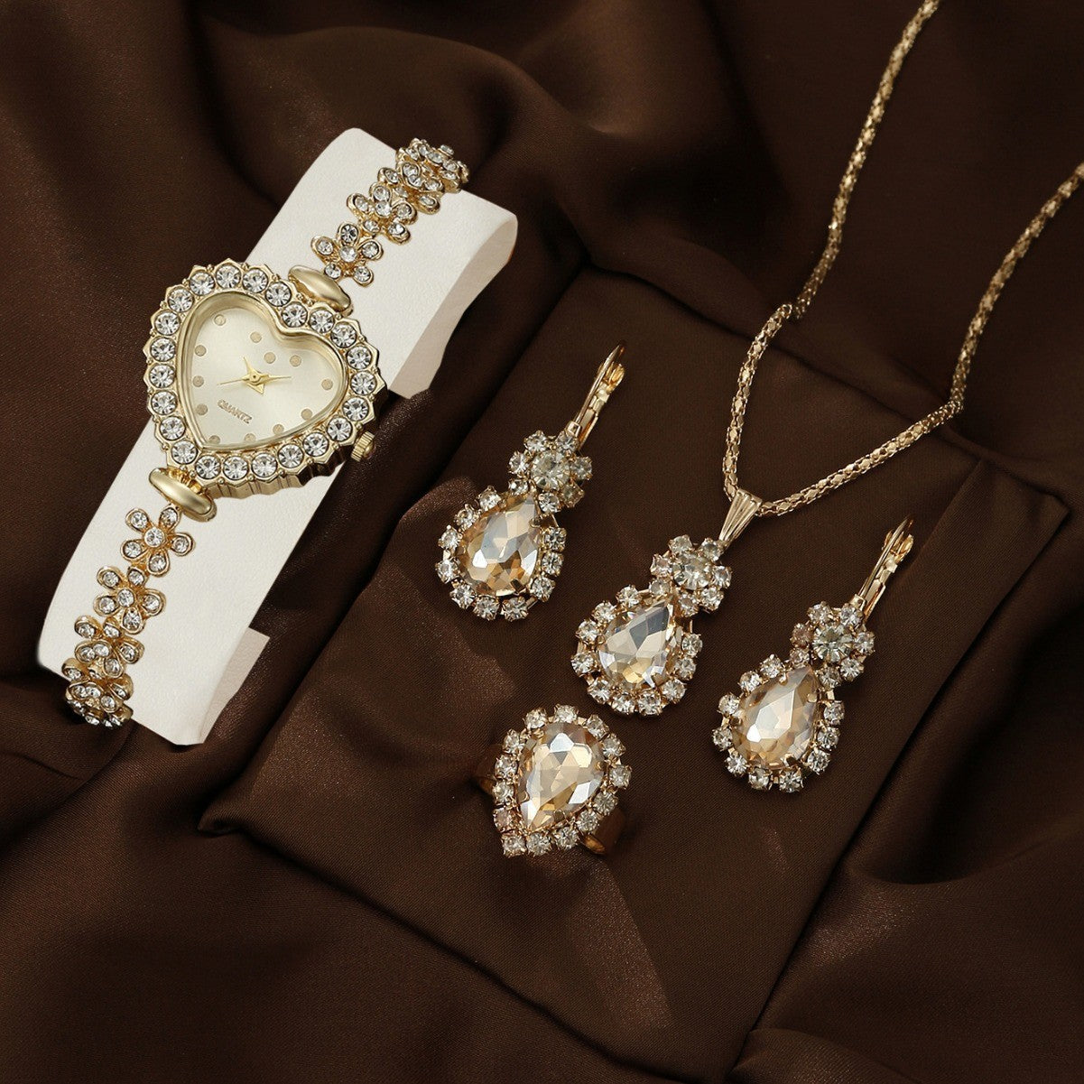 Bracelet Watch Necklace Earrings Ring Set