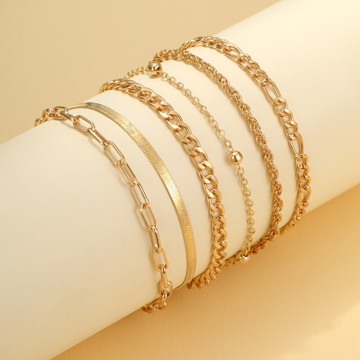 Multi-Layer Gold Chain Anklet Set (6-Piece)
