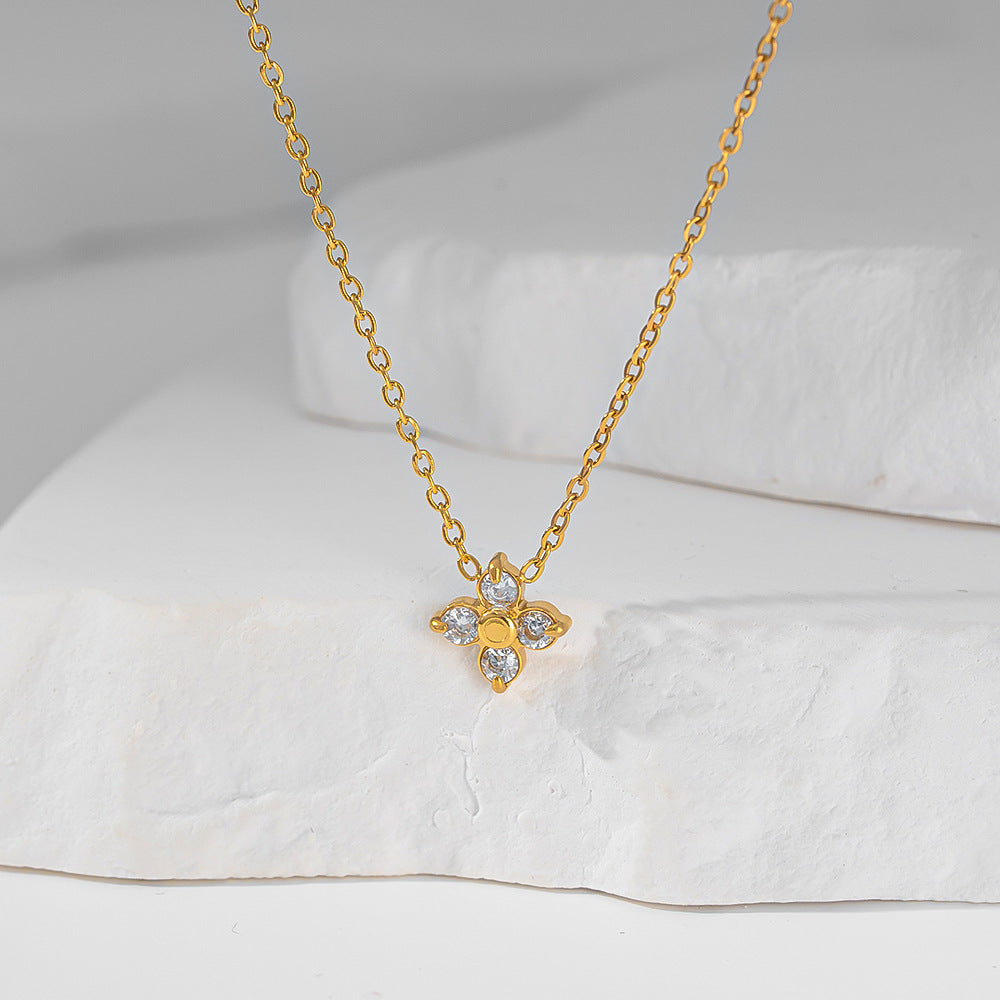 Four-leaf flower zircon necklace female full diamond