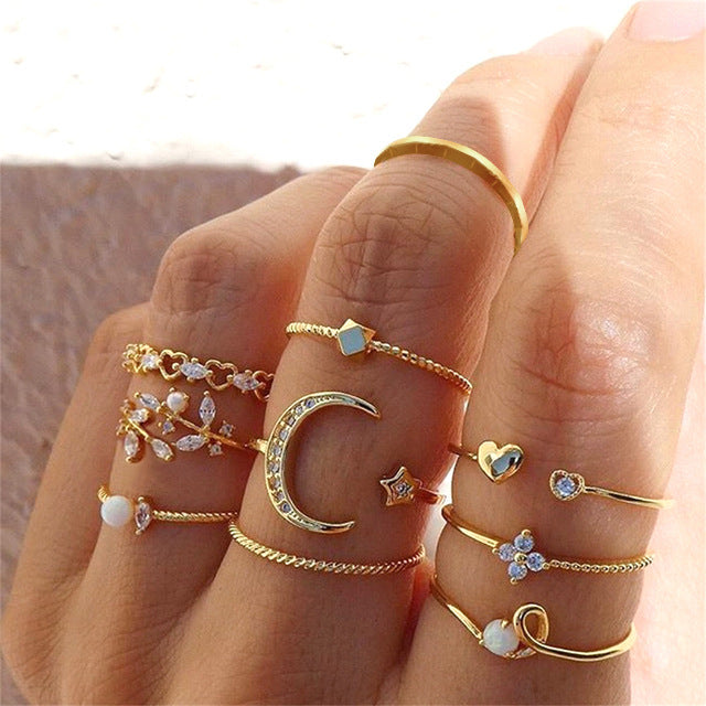 Moon Star Butterfly Ring Set (5-Piece)