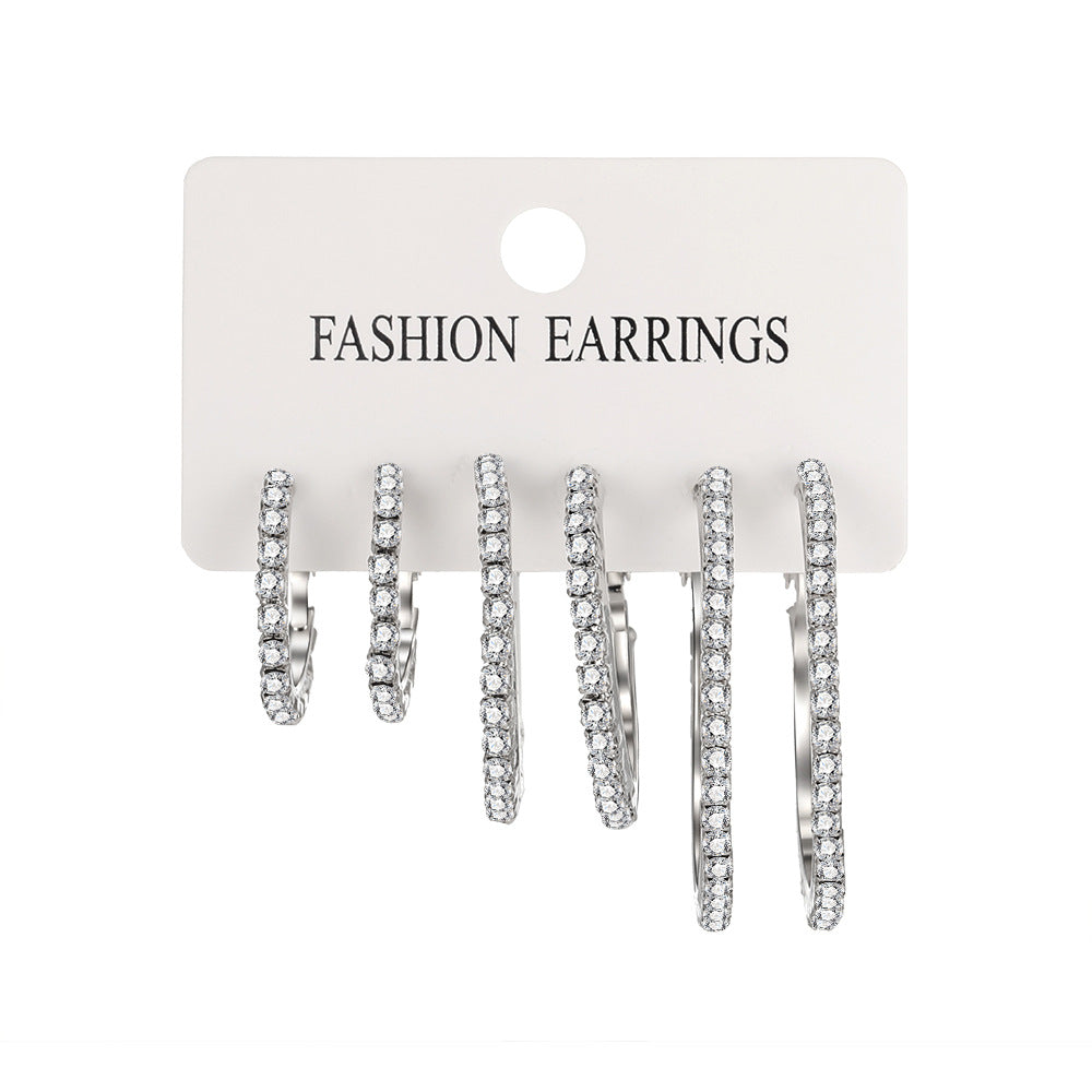 3-Pair Rhinestone Hoop Earring Set