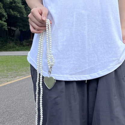 Pearl chain metal heart messenger bag