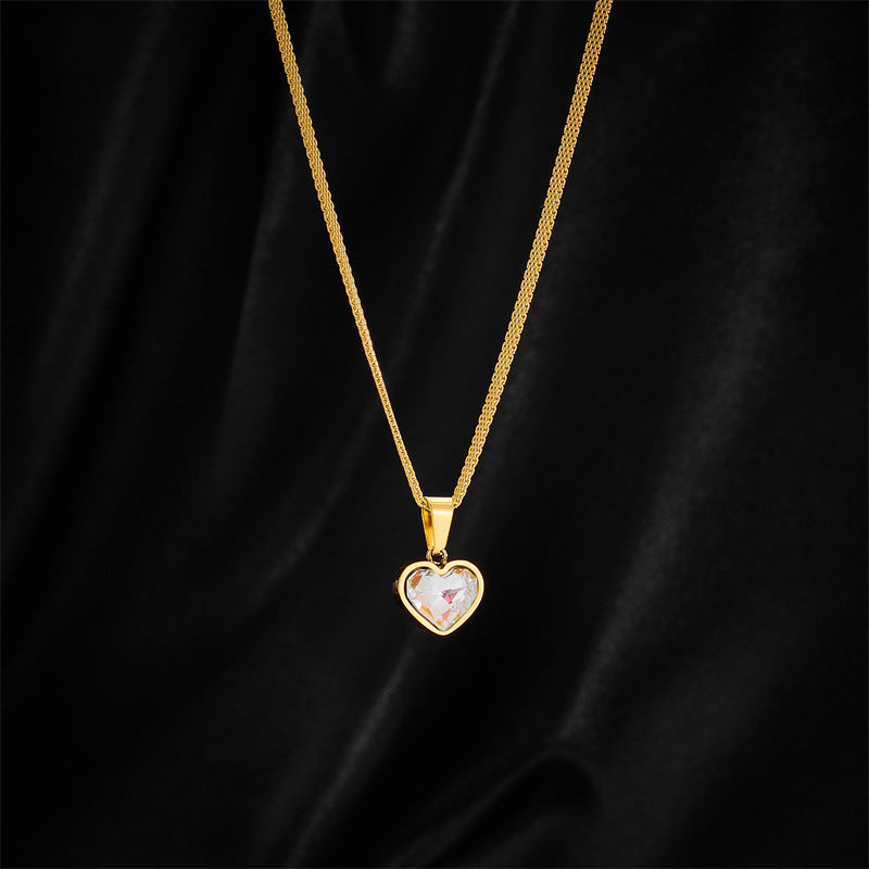 Women's 18K Gold-Plated Titanium Steel Love Diamond Mesh Collarbone Necklace