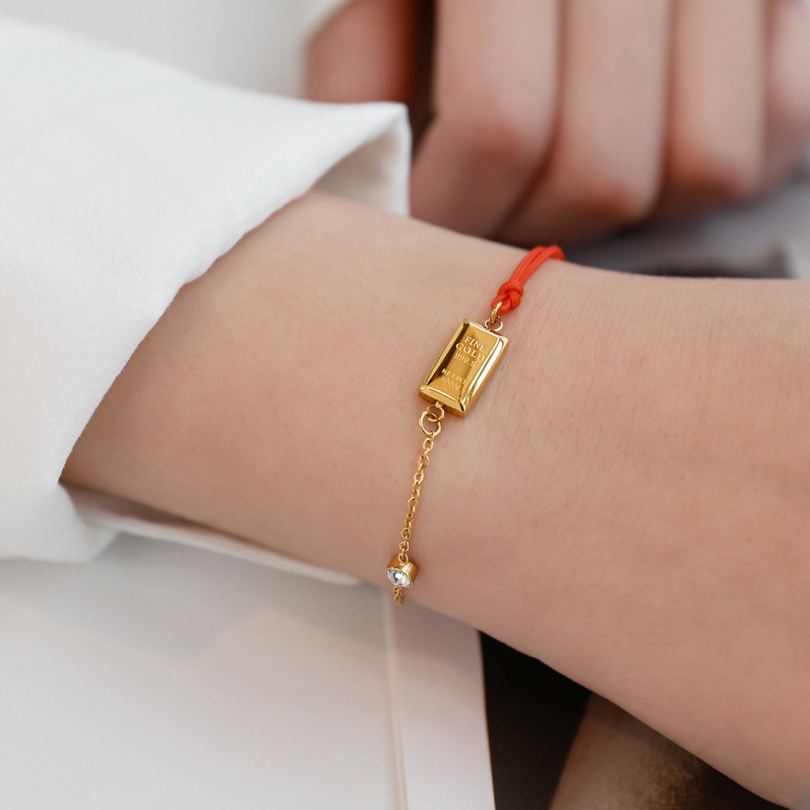 Women's Red Cord Woven Bracelet with Gold Bar — Non-Fading Asymmetric Gift