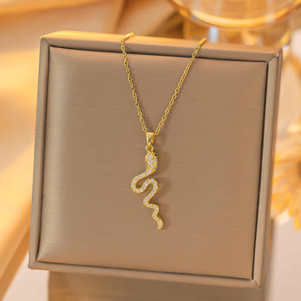 Women's Gold-Plated Snake Pendant Necklace with Colored Zircons