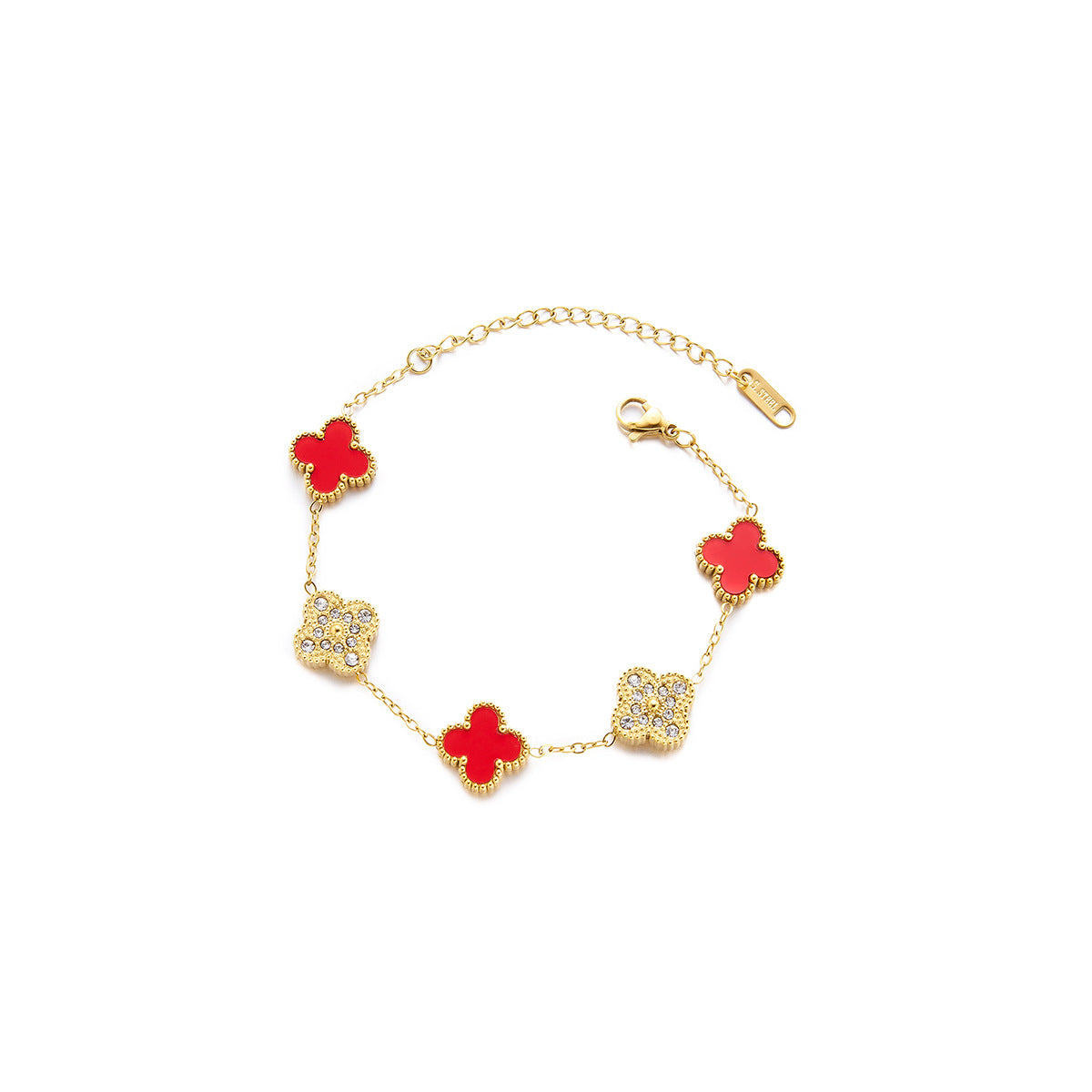 18K Gold Four-Leaf Clover Double-Sided Titanium Steel Bracelet with Diamonds