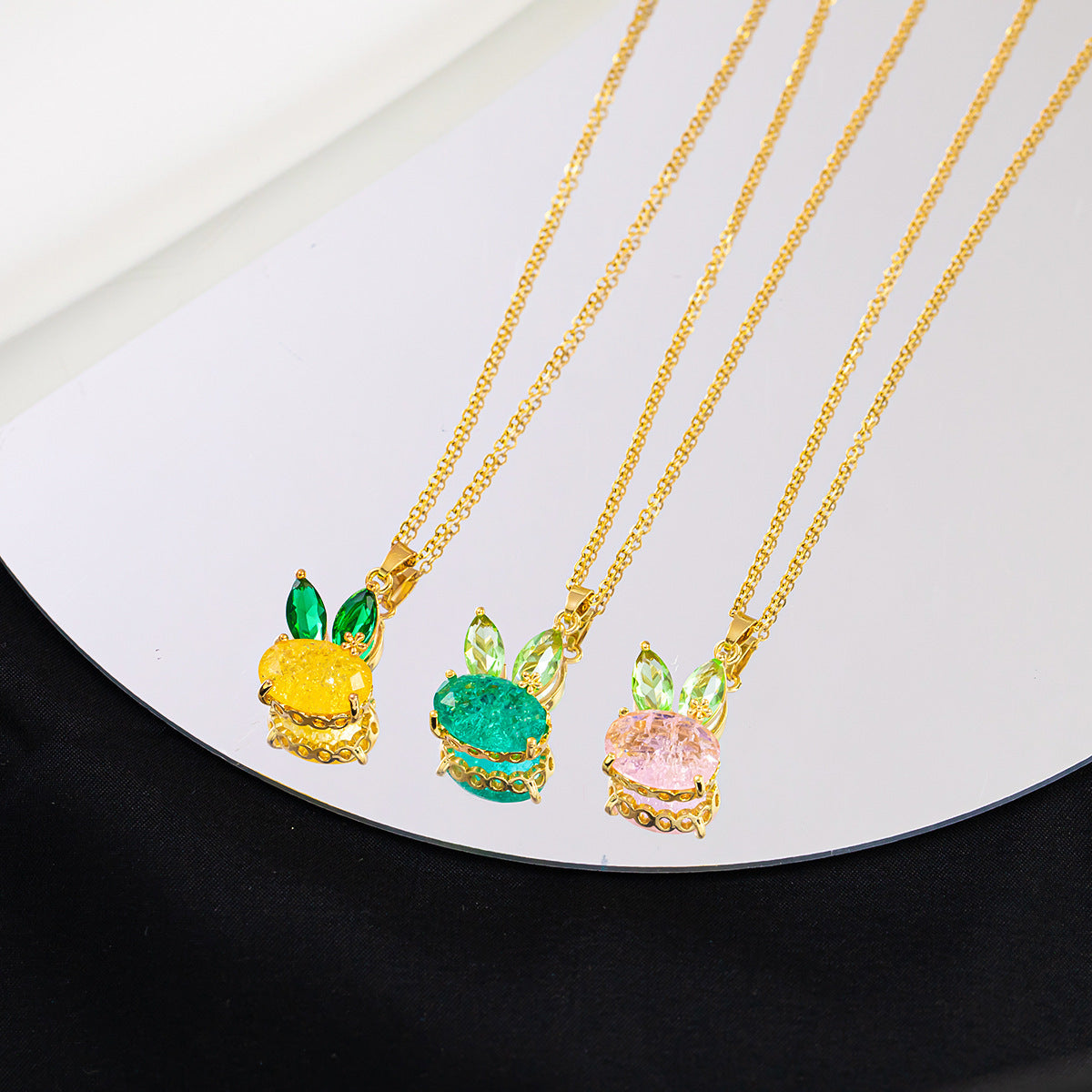 Colorful zircon rabbit necklace