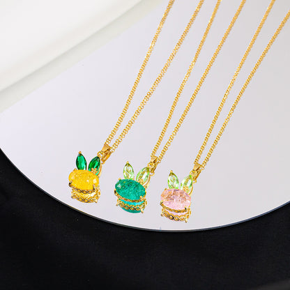 Colorful zircon rabbit necklace