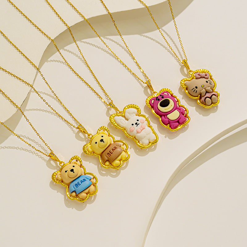 Pingentes de animais fofos de desenho animado: urso, coala, aço titânio 