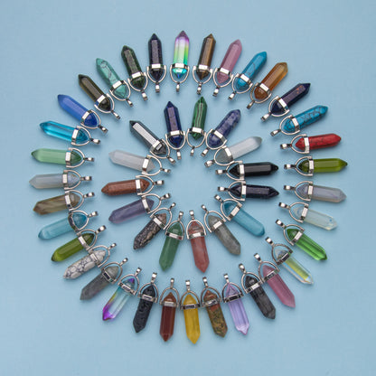 100pcs/pack Natural stone hexagonal column crystal pendant