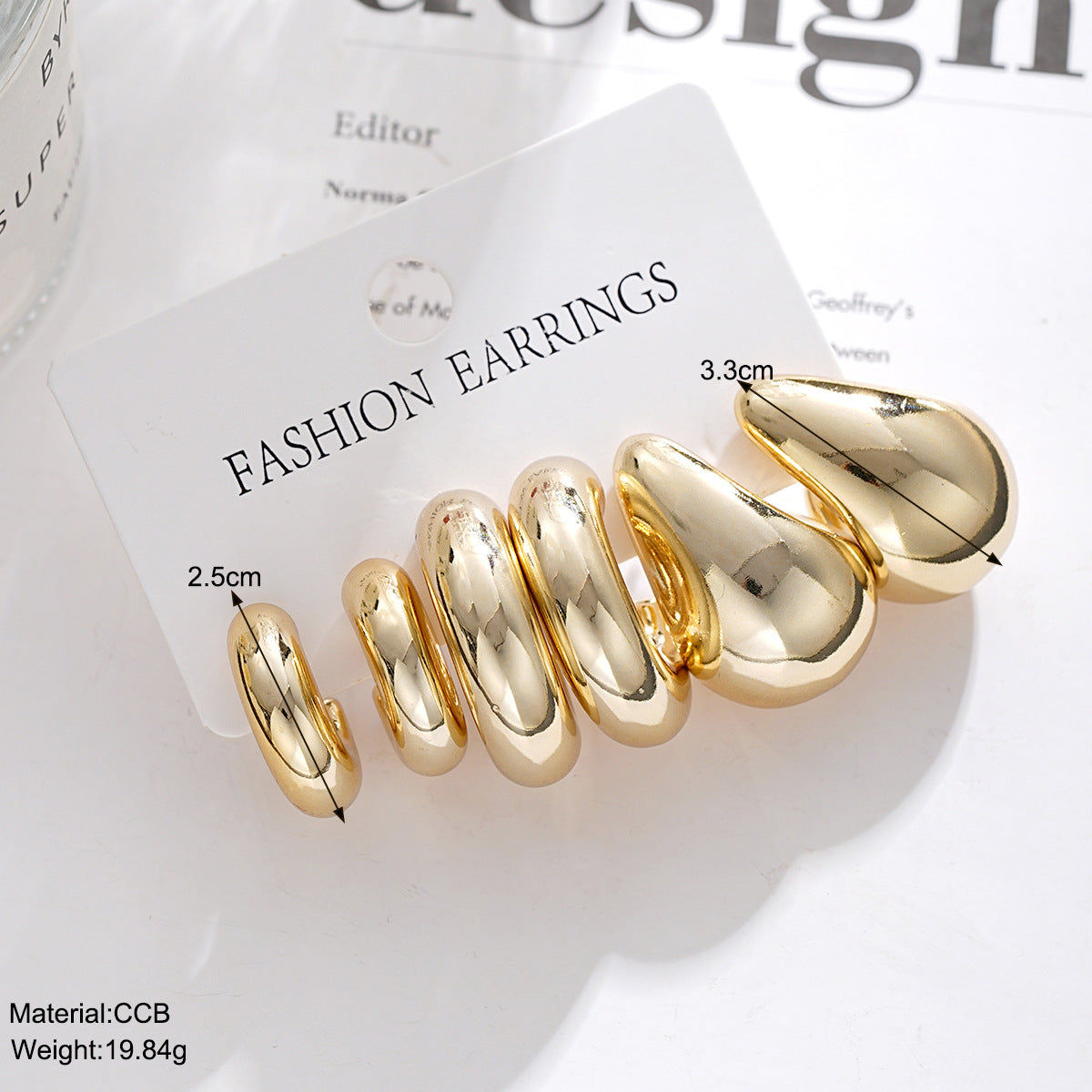 Retro Waterdrop Stud Earring Set (3-Piece)