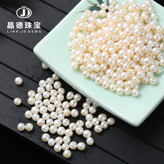 6-7Mm natural white freshwater punched round macroporous pearl powder