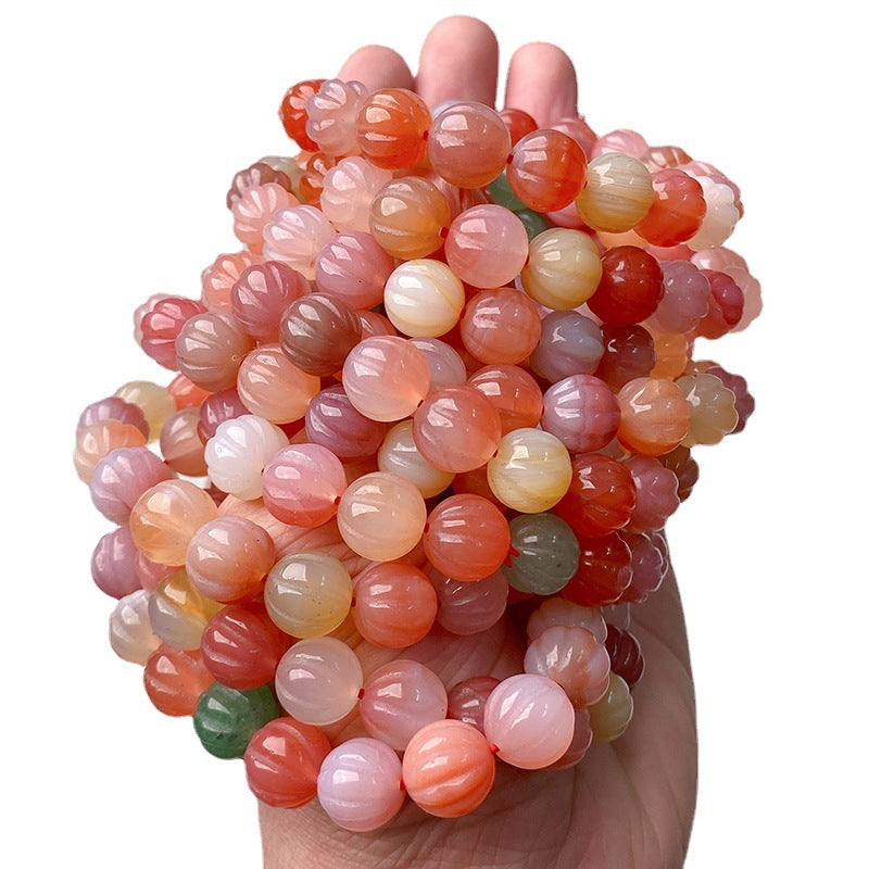 Pink Salt Source Agate Pumpkin Bead Bracelet