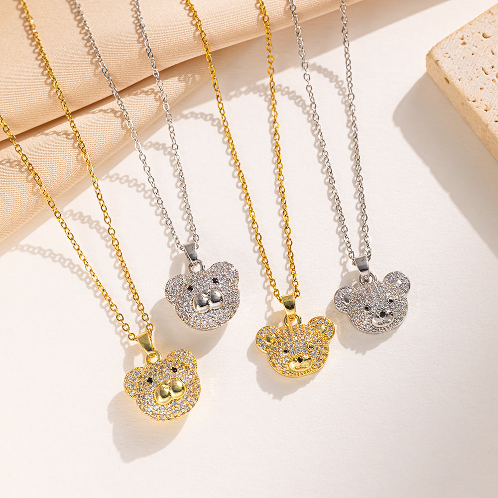 Lindo colar com pingente de urso e corrente de aço inoxidável 
