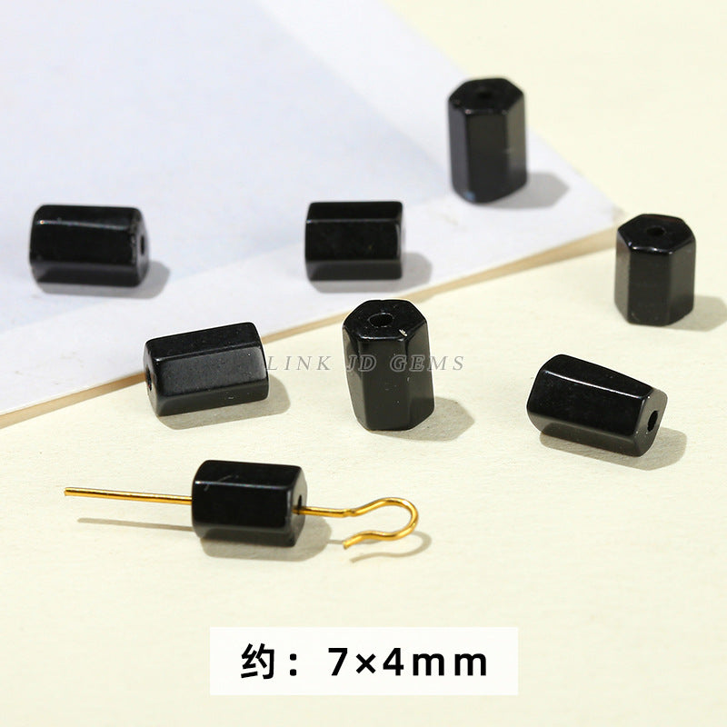 7 * 4 cuentas sueltas hexagonales de ágata negra natural mate 