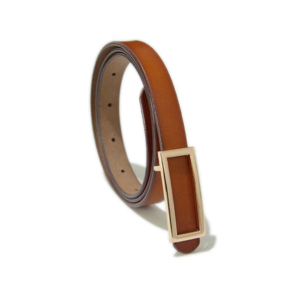 Real cowhide square buckle thin belt
