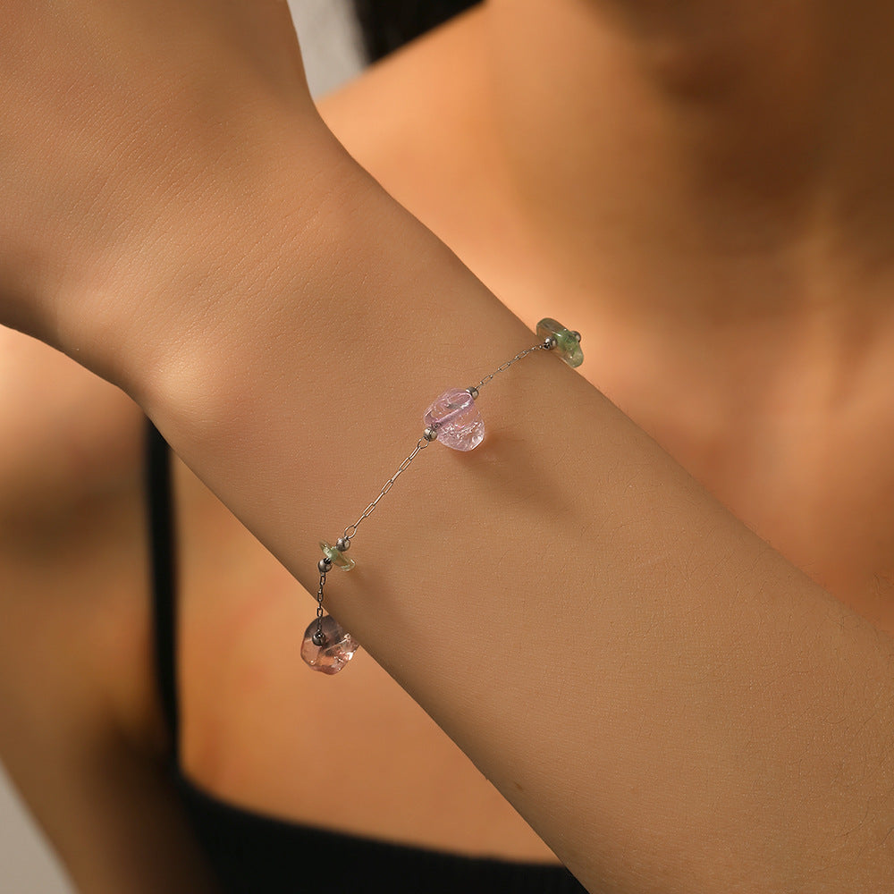 Stainless Steel Natural Stone Bracelet — Shaped Beads, Colorfast Summer Style