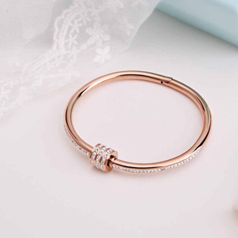 Women's Titanium Steel Delicate Bracelet with Diamond Accents — Light Luxury