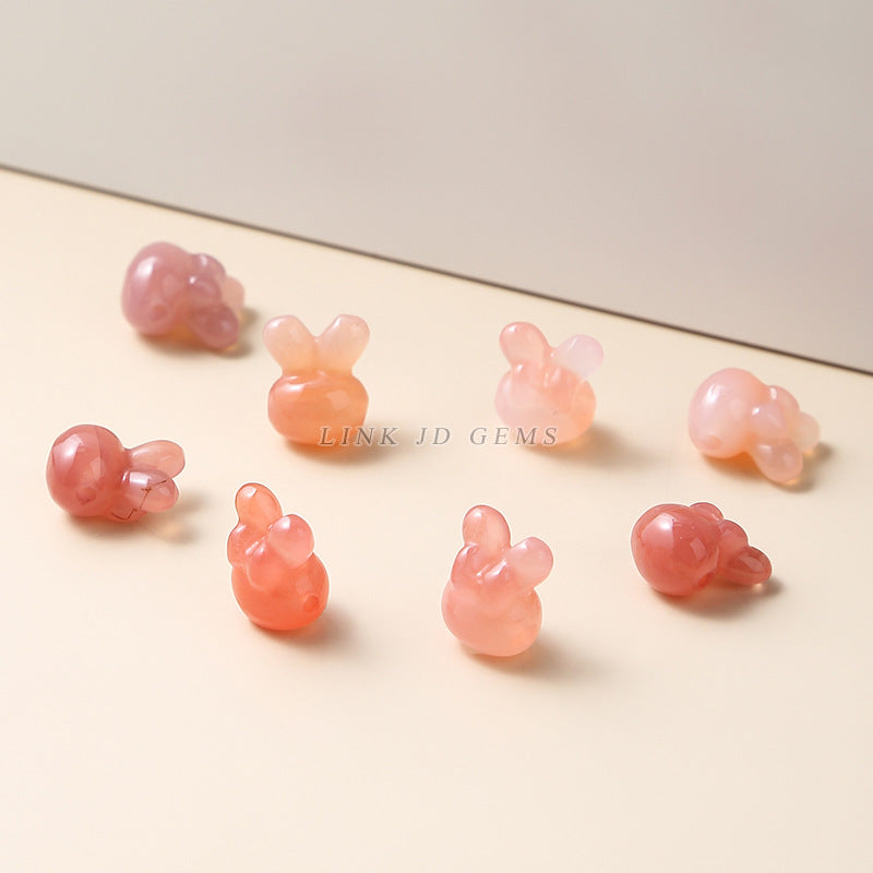 Crimson Salt Source Agate Rabbit Head Pendant