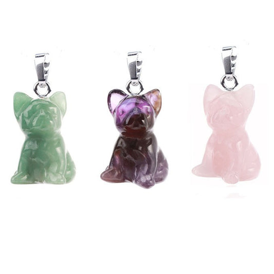 Colgante de Bulldog Francés tallado con animales de cristal 