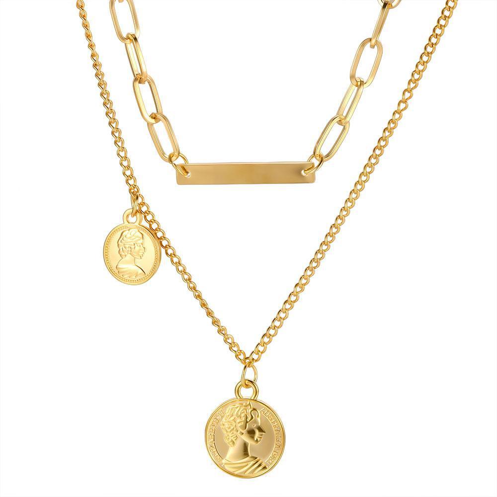 Retro Double-Layer Human Avatar Necklace