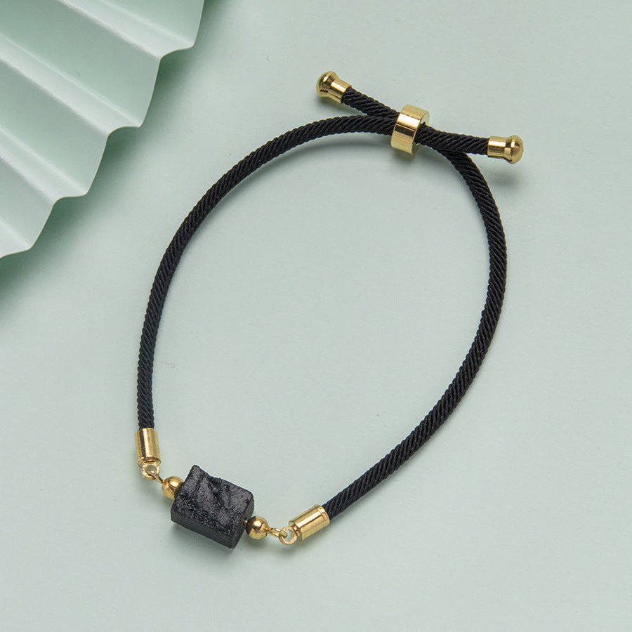 Pulseira ajustável turmalina preta quadrada 