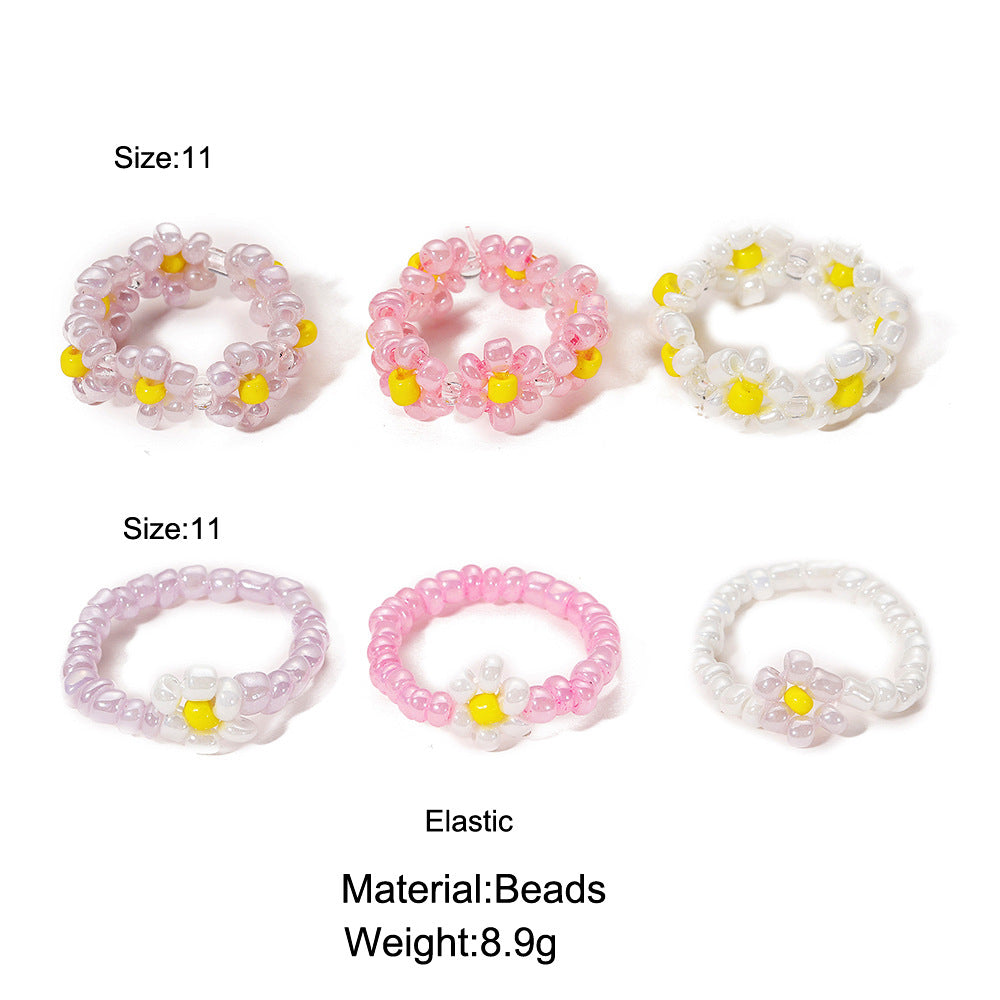 Rice Bead Flower Ring Set 6-Piece Set