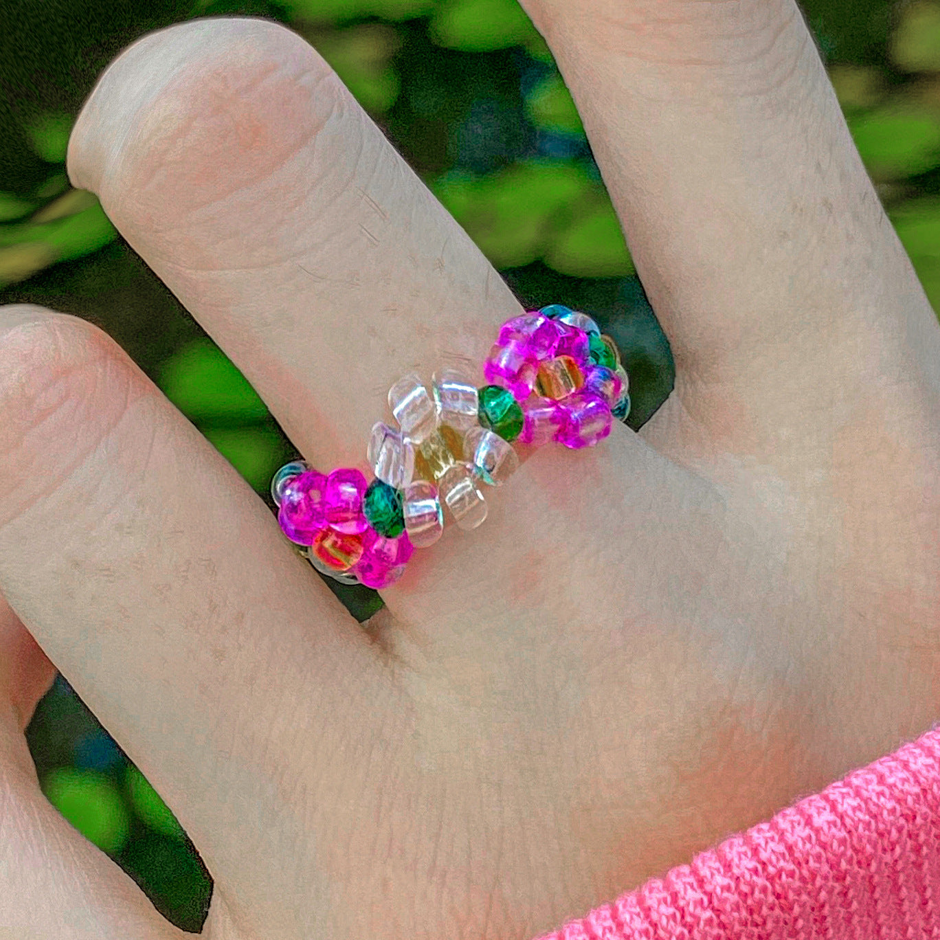 Crystal Bead Flower Ring