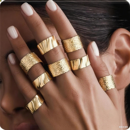 8-Piece Geometric Line Ring Set