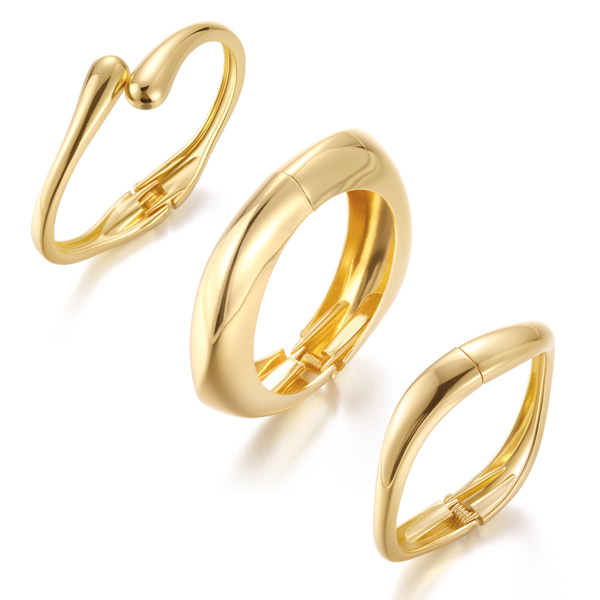 Glossy Metal Open Cuff Bracelet Set (3-Piece)
