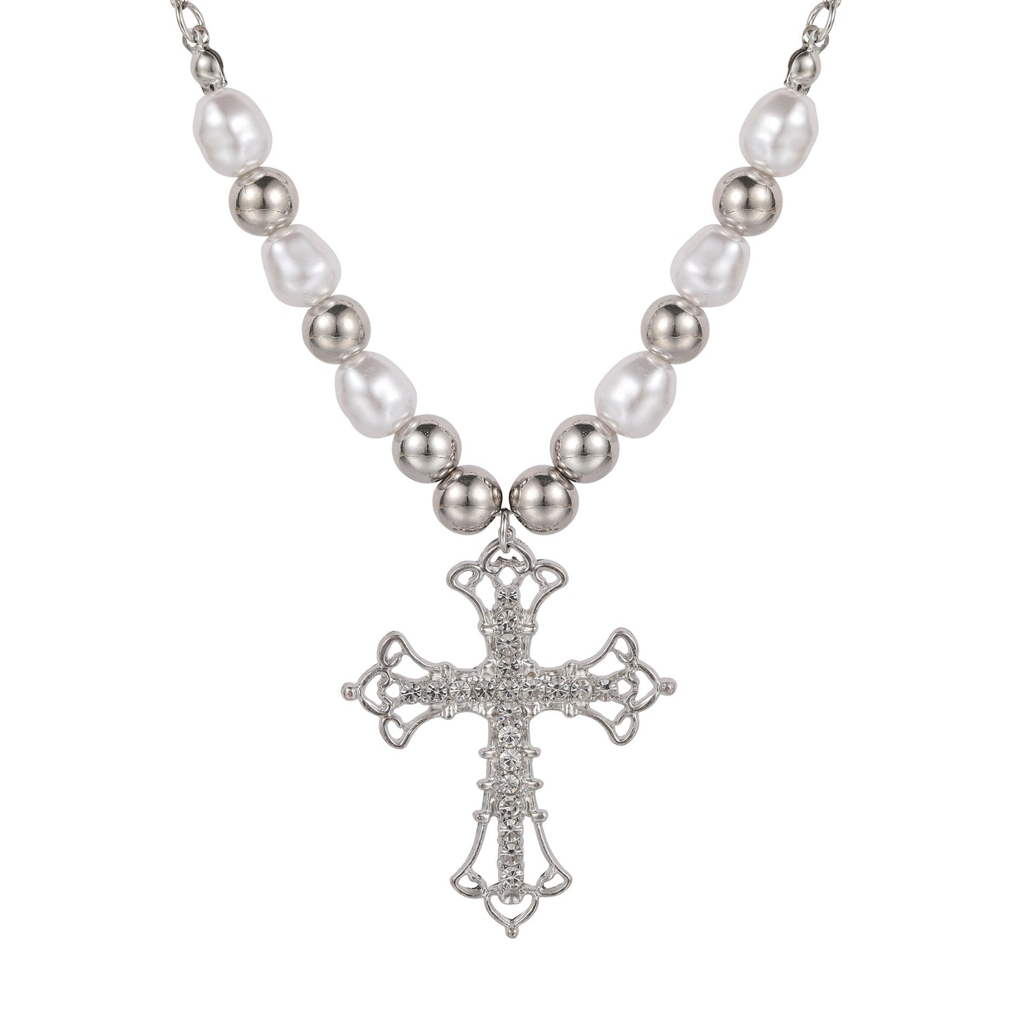 Pearl Dark Cross Pendant Necklace