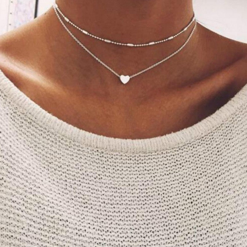 Copper Heart Pearl Multi-layer Clavicle Necklace