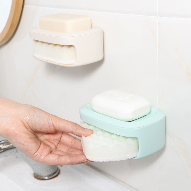 Soporte para jabón y esponja para montaje en pared sin taladro 