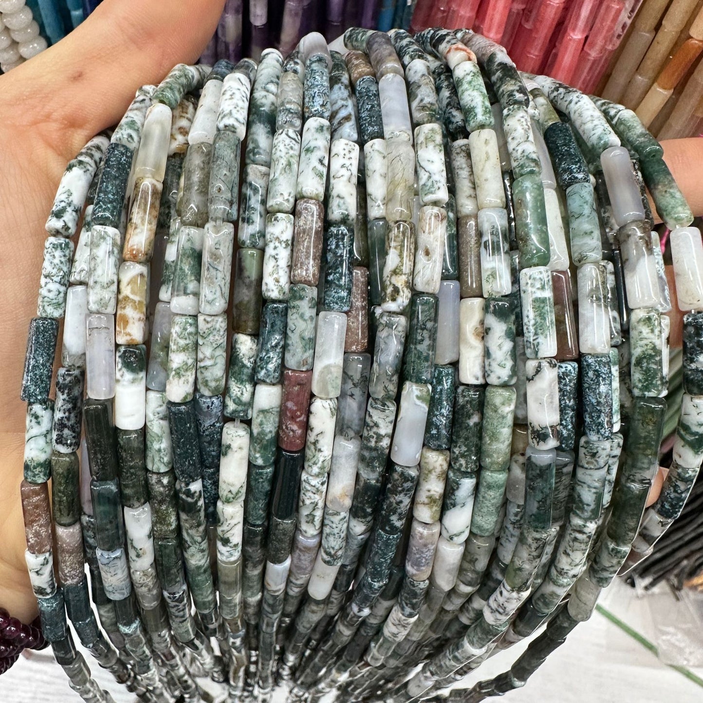 4*13MM natural stone crystal cylindrical spacer beads