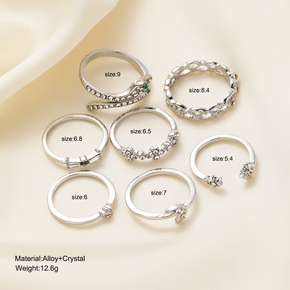 7-Piece Vintage Star Moon Snake Ring Set