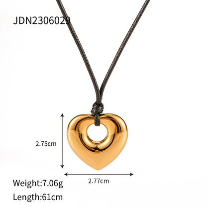 Stainless Steel Wax Rope Circle Necklace