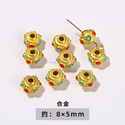 14/18K gold nine-character needle ball needle flower holder copper ring heart shape