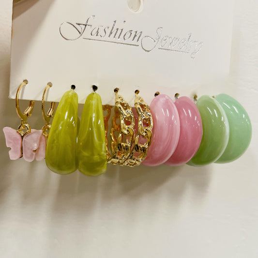 Creative Circle C Shape Resin Earrings Set 5 Pieces