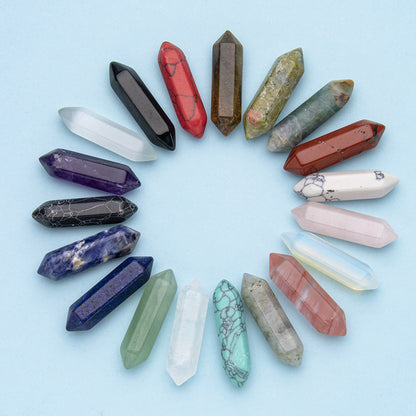 Colar de pingente de coluna hexagonal de ponta dupla de cristal 