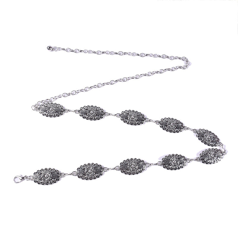 Elliptical buckle metal chain waist chain