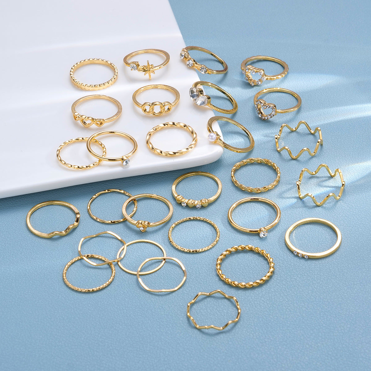 28-Piece Gold Geometric Ring Set