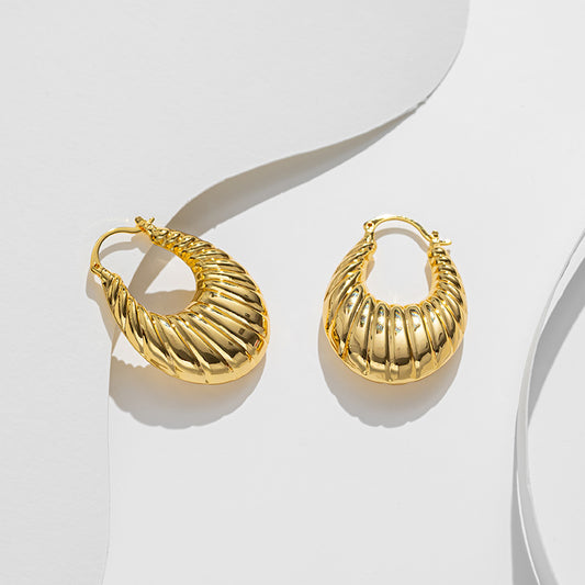 Pendientes de latón vintage ovalados en espiral hueca, chapados en oro de 18 quilates 