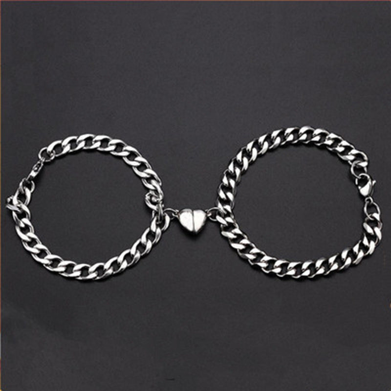 Heart-to-heart magnet couple bracelet