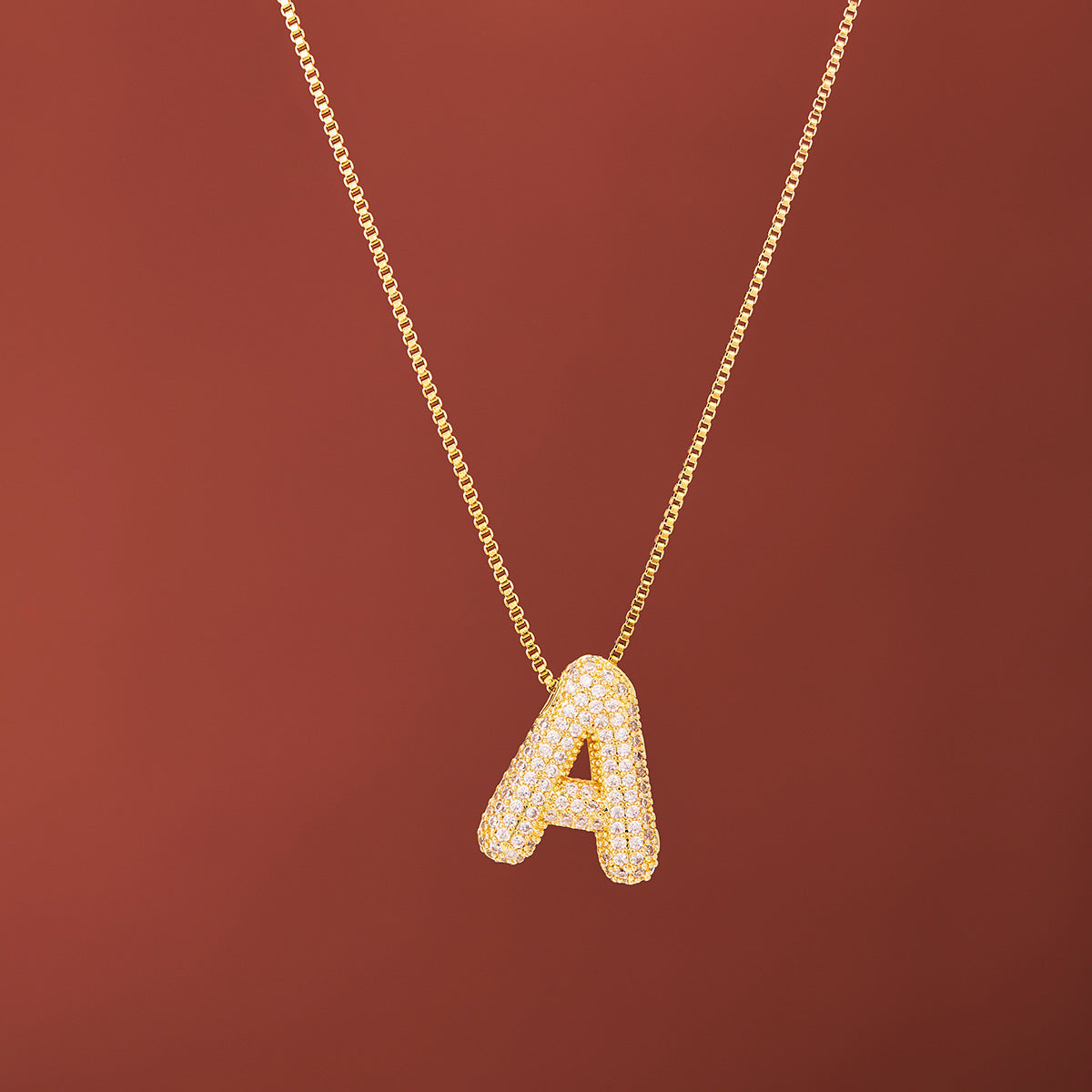 18K Gold-Plated Alphabet Necklace with Micro Zircon (Titanium Steel)