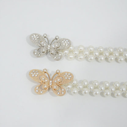 Butterfly buckle elastic elastic pearl waist chain