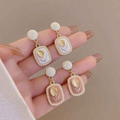 Pendientes de tulipán con perla y aguja de plata S925 