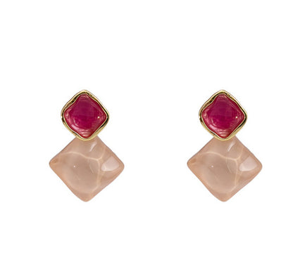 Dripping oil sparkling square stud earrings