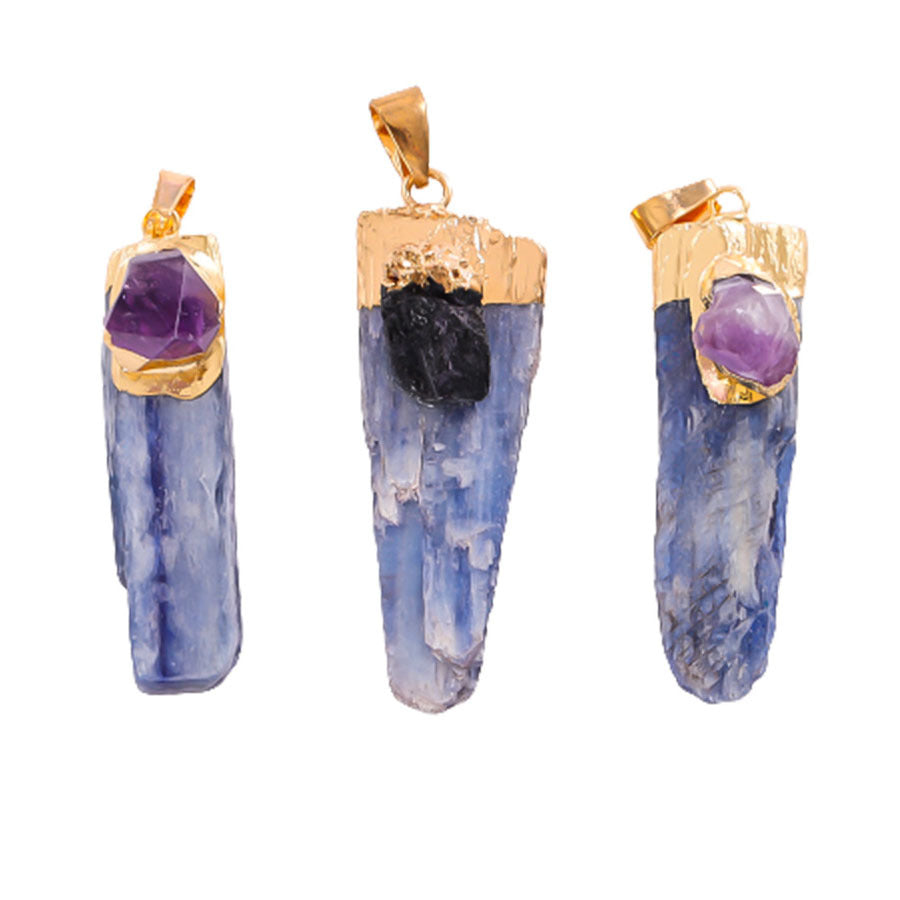 Blue Quartz Bar Inlaid Amethyst Black Diamond Pendant
