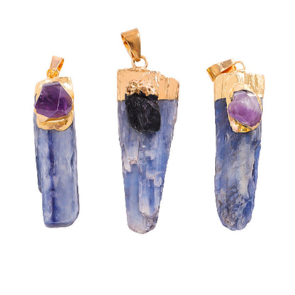 Blue Quartz Bar Inlaid Amethyst Black Diamond Pendant