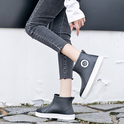 Fleece rain shoes short tube to keep warm